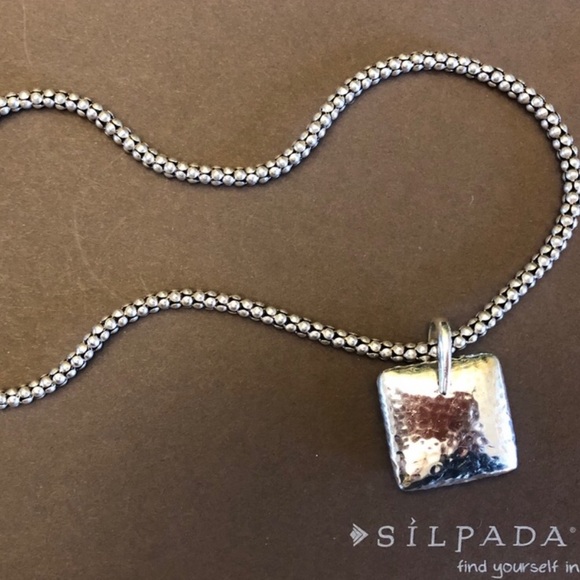 Silpada S1118 Square Pillow Sterling Silver Pendant Popcorn Necklace N1106 - Picture 10 of 15
